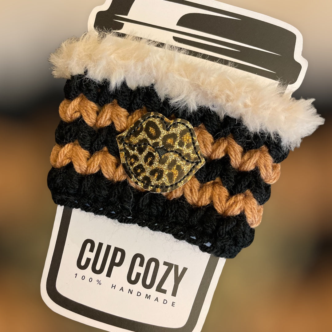 Leopard Lips with Fur Cup Cozy