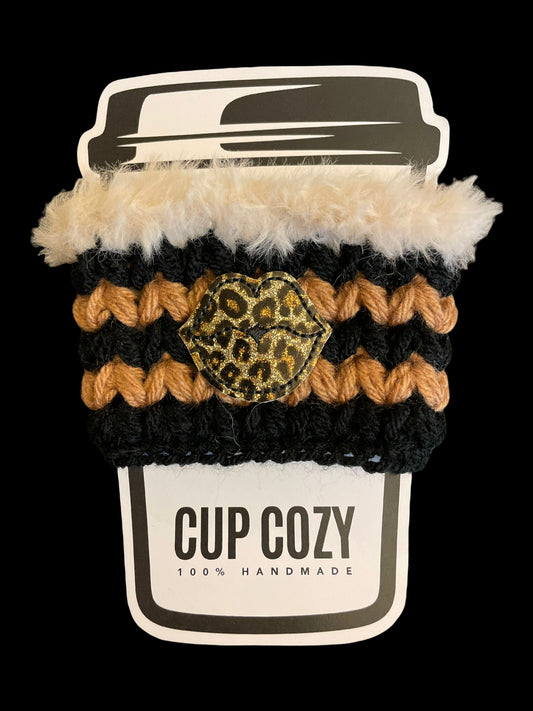 Leopard Lips with Fur Cup Cozy