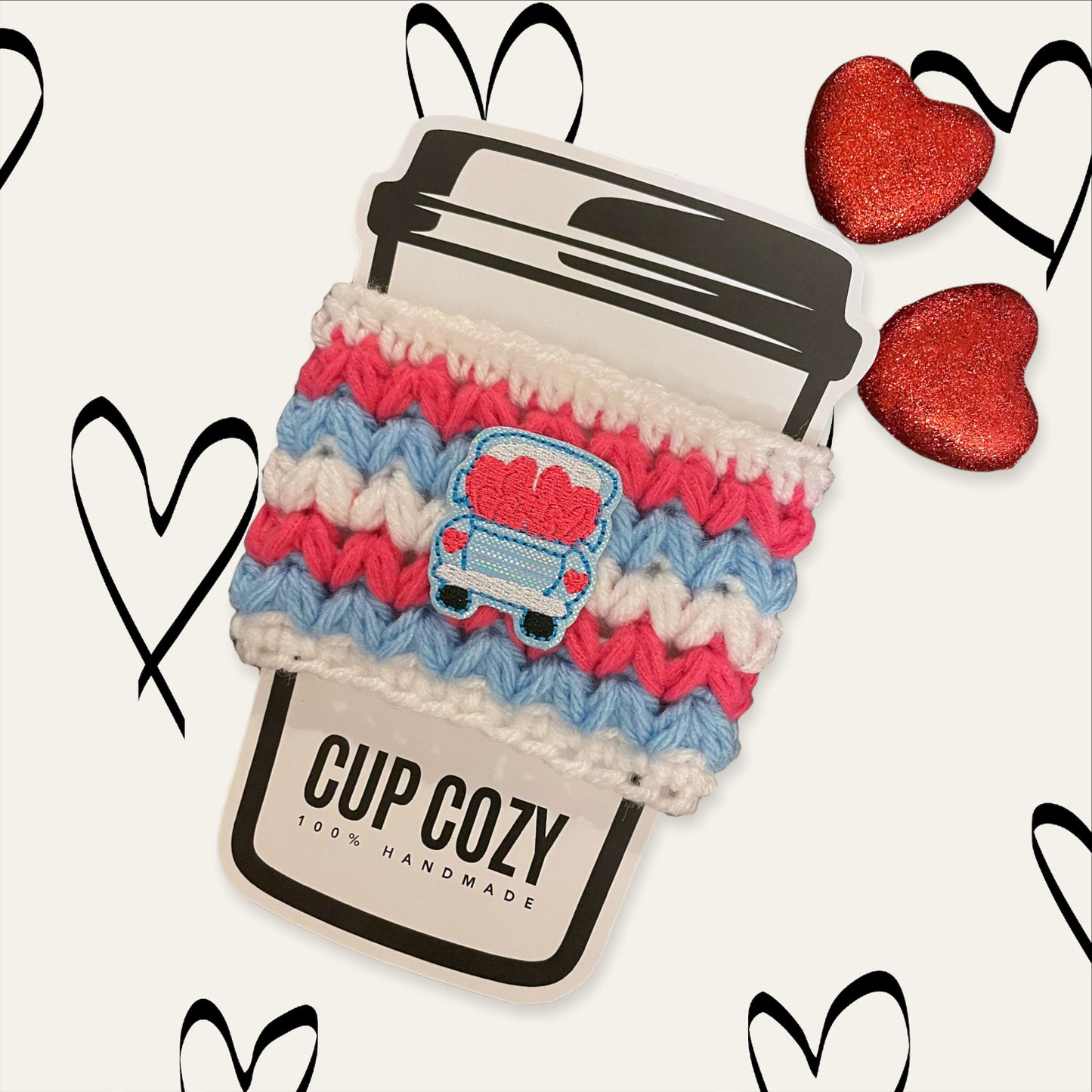 Blue Pickup Truck of Love Cup Cozy