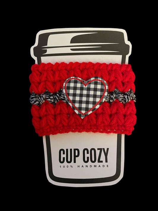 Checkered Heart Cup Cozy