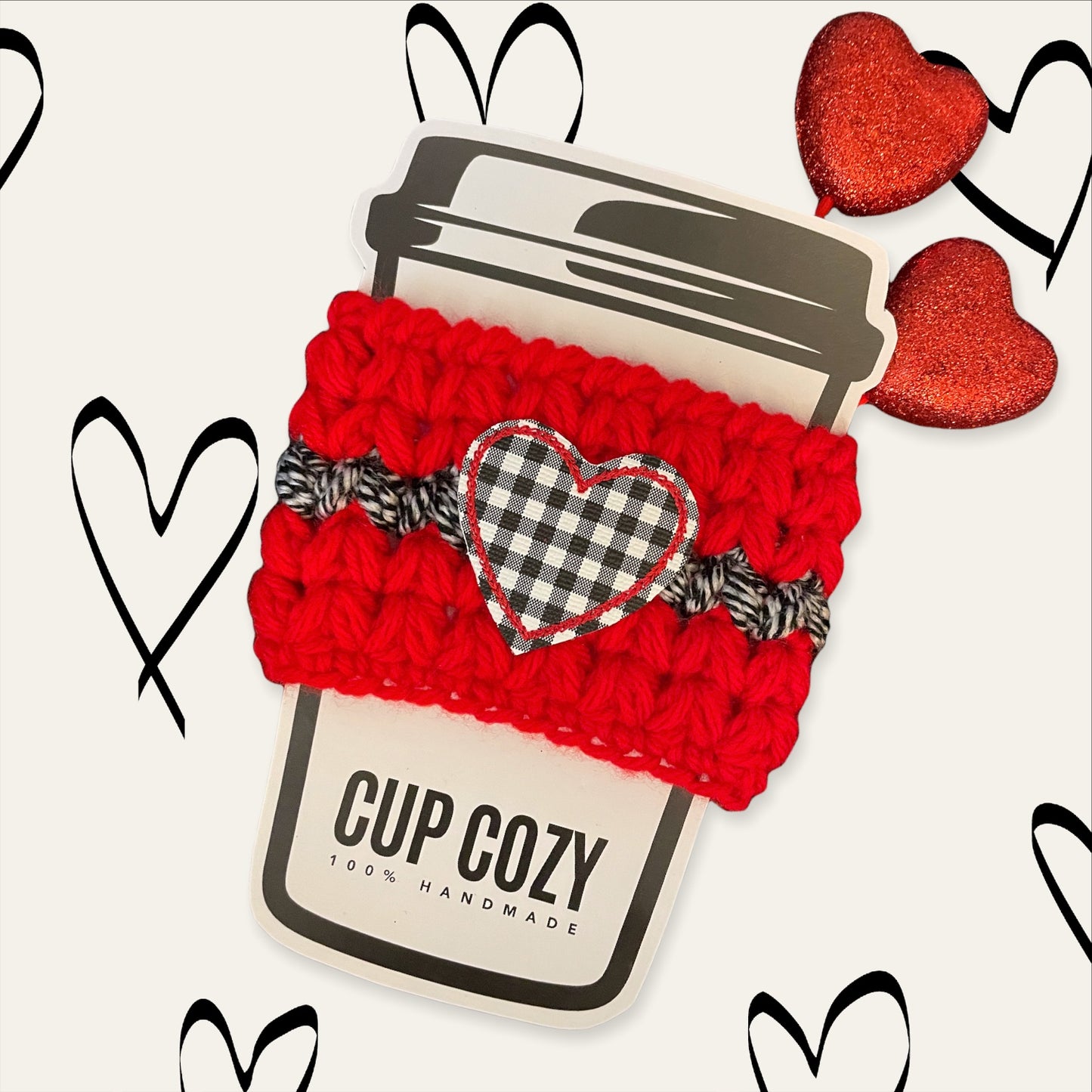 Checkered Heart Cup Cozy